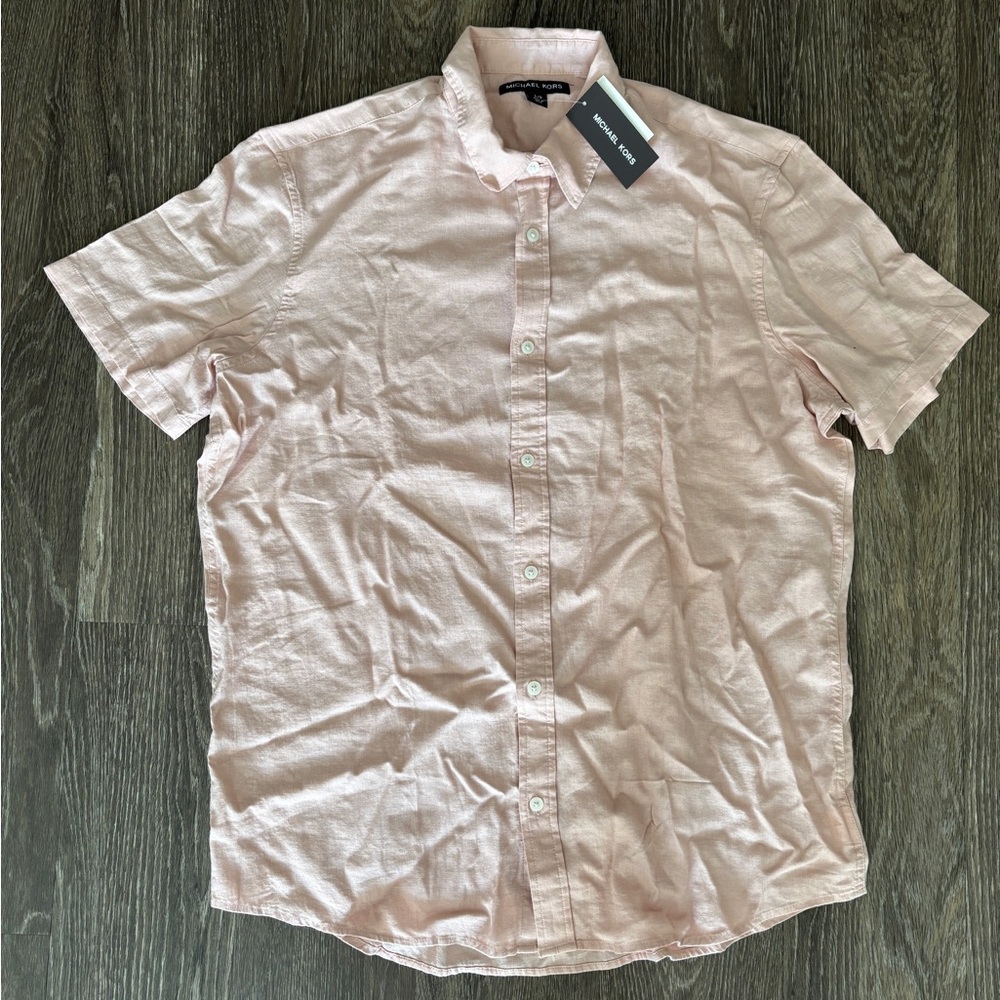 Michael Kors Men's Short-Sleeve Button-Down Shirt in Light Pink